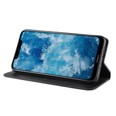 Nokia 8.1 (2018) и Nokia X7 Vintage черный кожаный чехол-книжка с магнитом | Vacins.lv