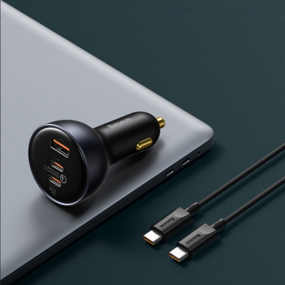 „Baseus“ Multi-Port Fast Charge autolādētājs (160W) - melns + Type-C vads | Vacins.lv