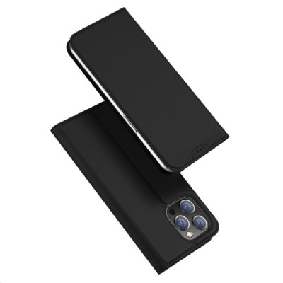 Apple iPhone 15 Pro Max „Dux Ducis“ Skin sērijas melns ādas atvērams maciņš | Vacins.lv