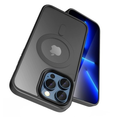 Apple iPhone 15 Pro Max elegants „Mocolo“ Rubberized MagSafe dzidrs (caurspīdīgs) silikona apvalks (apmales melnā krāsā) | Vacin