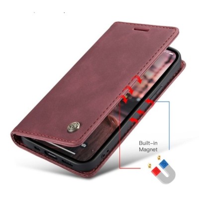 Apple iPhone 15 Pro CaseMe Retro открываемый, бордового цвета, кожаный чехол – книжка | Vacins.lv