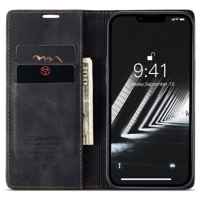 Apple iPhone 15 Pro Max CaseMe Retro открываемый, чёрного цвета, кожаный чехол – книжка | Vacins.lv