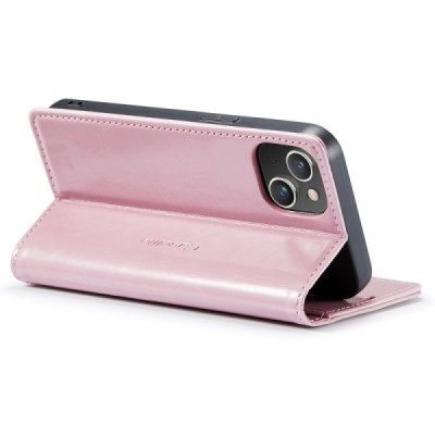 Apple iPhone 15 „CaseMe“ Leather solīds atvēramais ādas rozs maciņš - maks | Vacins.lv