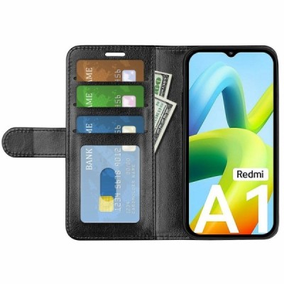 Xiaomi Redmi A1 открываемый чёрный кожаный чехол - книжка | Vacins.lv