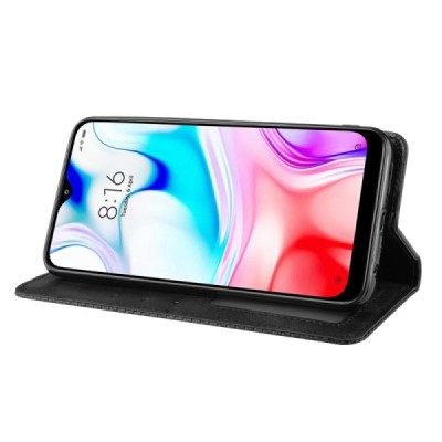 Xiaomi Redmi 8 Vintage melns ādas atvērams maciņš ar magnetu | Vacins.lv
