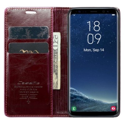 Samsung Galaxy S8+ (G955) „CaseMe“ Leather solīds atvēramais ādas bordo maciņš - maks | Vacins.lv