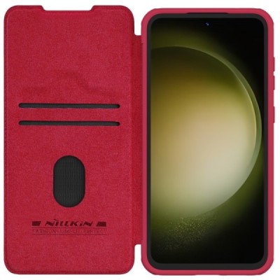 Samsung Galaxy S23 FE (Fan Edition) роскошный серии Nillkin Qin Pro кожаный чехол-книжка - красный | Vacins.lv