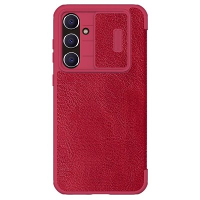 Samsung Galaxy S23 FE (Fan Edition) роскошный серии Nillkin Qin Pro кожаный чехол-книжка - красный | Vacins.lv