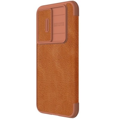 Samsung Galaxy S23 FE (Fan Edition) роскошный серии Nillkin Qin Pro кожаный чехол-книжка - коричневый | Vacins.lv