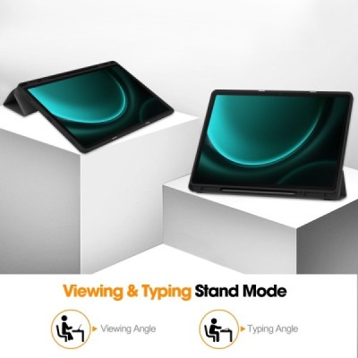 Samsung Galaxy Tab S10+, S9+, S9 FE+ atvēramais melns maciņš - maks ar vietu, kur ielikt stylus | Vacins.lv