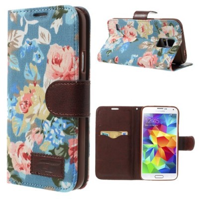 Atvēramais Samsung Galaxy S5 (S5 Neo) rožu krāsains maciņš - zils / Vacins.lv