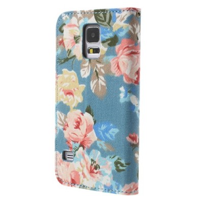 Atvēramais Samsung Galaxy S5 (S5 Neo) rožu krāsains maciņš - zils / Vacins.lv