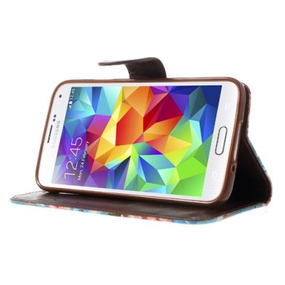 Atvēramais Samsung Galaxy S5 (S5 Neo) rožu krāsains maciņš - zils / Vacins.lv
