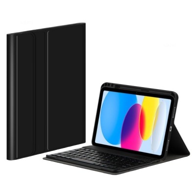 AApple iPad 11 2025, iPad 10,9 2022 чехол-книжка из черной кожи с беспроводной клавиатурой Bluetooth | Vacins.lv