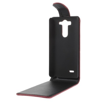LG G3 S D722 klasisks ādas vertikāli atvēramais sarkans futrālis / Vacins.lv