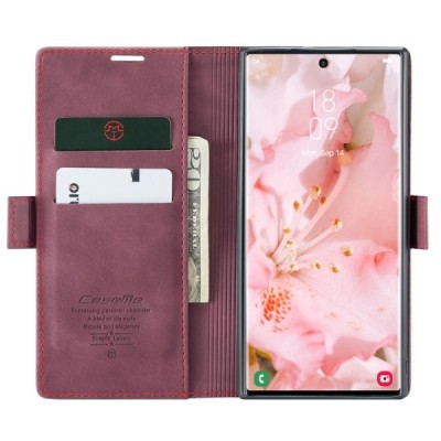 Samsung Galaxy S24 Ultra (SM-S928) CaseMe Retro solīds atvēramais ādas bordo maciņš - maks | Vacins.lv