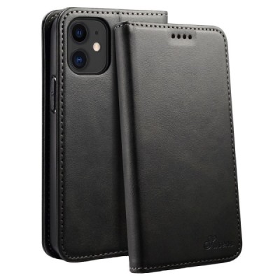 чёрный кожаный чехол книжка Suteni для Apple iPhone 12 Mini | Vacins.lv