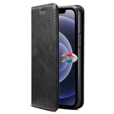 чёрный кожаный чехол книжка Suteni для Apple iPhone 12 Mini | Vacins.lv