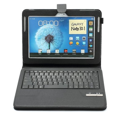 Samsung Galaxy Note 10.1 N8000 ādas atvēramais melns maciņš ar bluetooth tastatūra / Vacins.lv