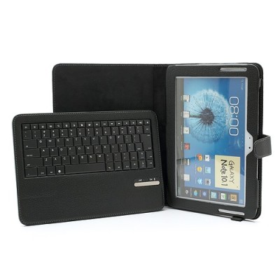 Samsung Galaxy Note 10.1 N8000 ādas atvēramais melns maciņš ar bluetooth tastatūra / Vacins.lv