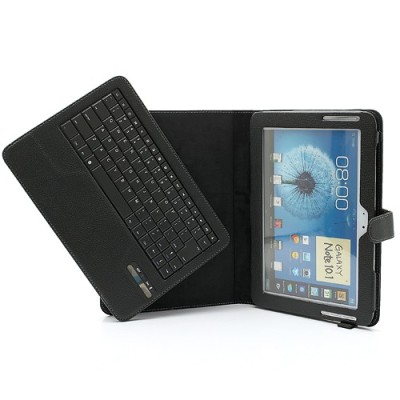 Samsung Galaxy Note 10.1 N8000 ādas atvēramais melns maciņš ar bluetooth tastatūra / Vacins.lv