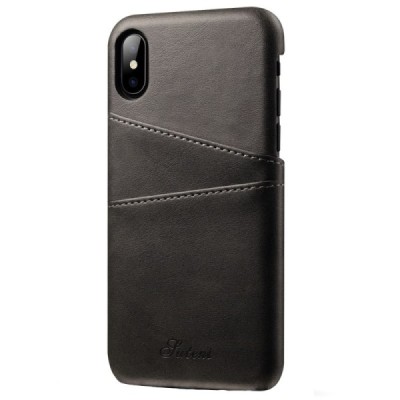 „Vintage“ Apple iPhone X (iPhone Xs) серый кожаный чехол с карманом для карт | Vacins.lv