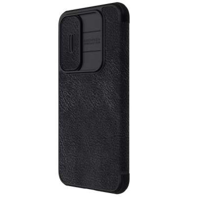 Greznais „Nillkin“ Qin Pro sērijas ādas atvērams melns Samsung Galaxy A55 5G (SM-A556) maciņš | Vacins.lv