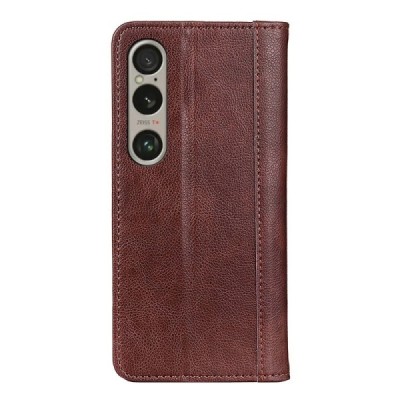 Sony Xperia 1 VI коричневый кожаный чехол-книжка | Vacins.lv
