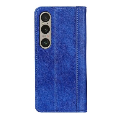 Sony Xperia 1 VI синий кожаный чехол-книжка | Vacins.lv