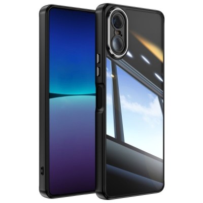 Sony Xperia 10 VI прозрачный твердый силиконовый чехол (TPU) и акрила с черной окантовкой | Vacins.lv