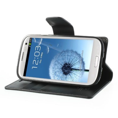 Samsung Galaxy S3 i9300 Mercury Sonata atvērams melns ādas futrālis - maciņš / Vacins.lv