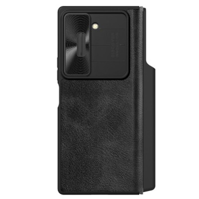 Samsung Galaxy Fold6 5G (SM-F956B) greznais Nillkin Qin Pro sērijas ādas atvērams melns maciņš, maks | Vacins.lv