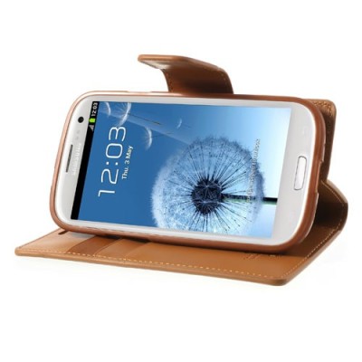 Samsung Galaxy S3 i9300 Mercury Sonata atvērams brūns ādas futrālis - maciņš / Vacins.lv