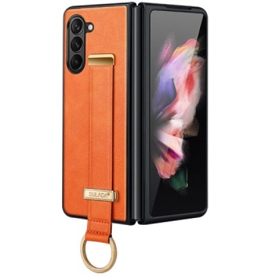 „Sulada“ Leather Kickstand Samsung Galaxy Fold6 5G (SM-F956B) oranžs ādas apvalks | Vacins.lv