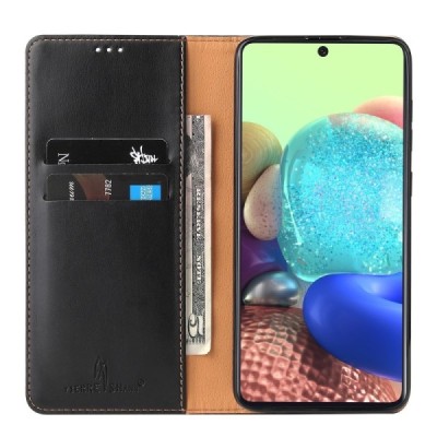 Samsung Galaxy A71 (5G) открываемый чёрный кожаный чехол - книжка | Vacins.lv