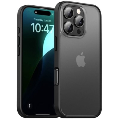 Apple iPhone 16 Pro "IPAKY" Matt силиконовый прозрачный матовый чехол с черной рамкой | Vacins.lv
