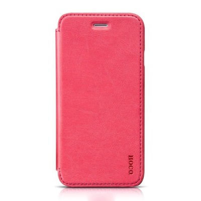 Prabangus „HOCO“ Crystal Classic serijos odinis atverčiamas rožinis Apple iPhone 6 (6s) dėklas / Priedai.lt