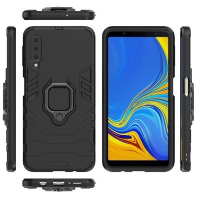 Samsung Galaxy A7 (2018) "Kickstand" pastiprinātas aizsardzības melns apvalks | Vacins.lv