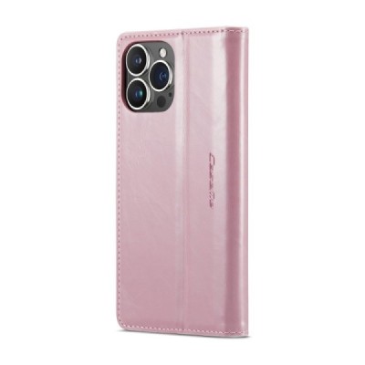 Apple iPhone 16 Pro Max CaseMe Leather solīds atvēramais ādas rozs maciņš - maks | Vacins.lv