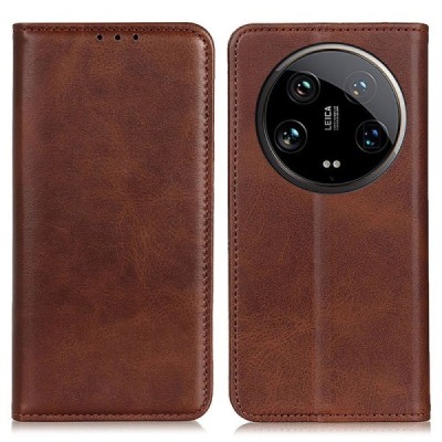 Xiaomi 14 Ultra "Split" коричневый кожаный чехол-книжка | Vacins.lv