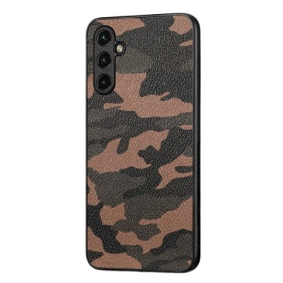 „Camouflage“ Pattern Samsung Galaxy A14 5G (SM-A146B, SM-A145F) коричневый кожаный чехол | Vacins.lv