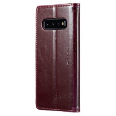 Samsung Galaxy S10+ (G975) „CaseMe“ Leather открываемый бордовый кожаный чехол - книжка | Vacins.lv
