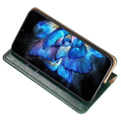 Nokia G22 открываемый зелёный кожаный чехол - книжка | Vacins.lv