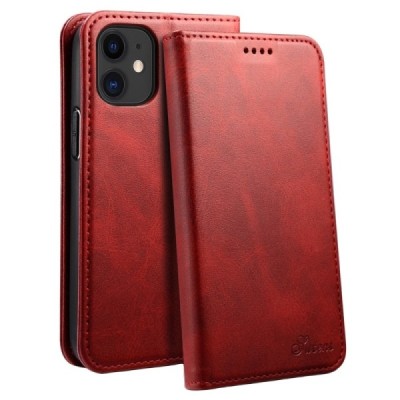 Красный кожаный чехол книжка Suteni для Apple iPhone 12 Mini | Vacins.lv