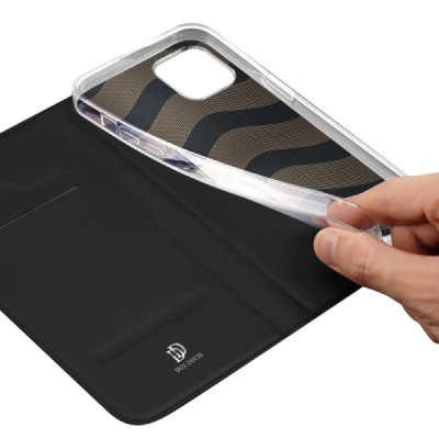 Apple iPhone 15 Plus „Dux Ducis“ Skin sērijas melns ādas atvērams maciņš | Vacins.lv