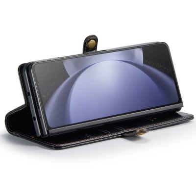 Samsung Galaxy Fold5 5G (SM-F946B) „CaseMe“ Leather solīds atvēramais ādas melns maciņš - maks | Vacins.lv