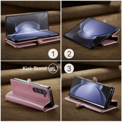 Samsung Galaxy Fold5 5G (SM-F946B) „CaseMe“ открываемый розовый кожаный чехол - книжка | Vacins.lv