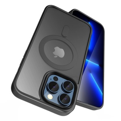 Apple iPhone 15 „Mocolo“ Rubberized MagSafe силиконовый прозрачный чехол с чёрной рамкой | Vacins.lv