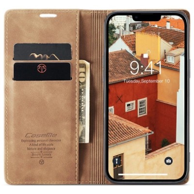 Apple iPhone 15 Pro Max CaseMe Retro solīds atvēramais ādas gaiši brūns maciņš - maks | Vacins.lv
