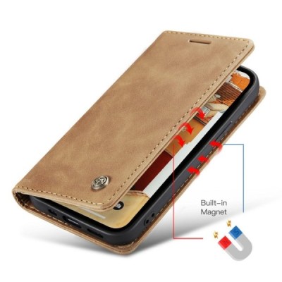 Apple iPhone 15 Pro Max CaseMe Retro solīds atvēramais ādas gaiši brūns maciņš - maks | Vacins.lv